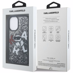 Karl Lagerfeld Liquid Glitter Choupette Logo iPhone 16 macins - melns