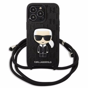 Karl Lagerfeld ādas monogrammas plāksteris un aukla Iconik apvalks iPhone 13 Pro / 13 - melna