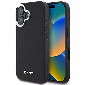 DKNY Vienkāršs sudraba logotips magnētiskais iPhone 16 viedtālruņa apvalks - melns