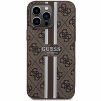 Guess 4G Printed Stripes Magnētiskais viedtālruņa apvalks iPhone 15 Pro Max - brūns
