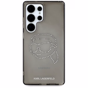 Karl Lagerfeld viedtālruņa apvalks ar rhinestones Karl Head logotipu Samsung Galaxy S25 Ultra melns