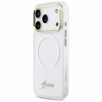 Guess IML Gradient Script Metal MagSafe Maciņš for iPhone 17 Pro Max - balts
