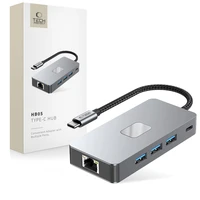 Tech-Protect HB05 HUB 9in1 USB-C + USB2.0 + USB3.0 + HDMI 4K 60Hz + SD / TF + PD100W + RJ45 adapteris - pelēks