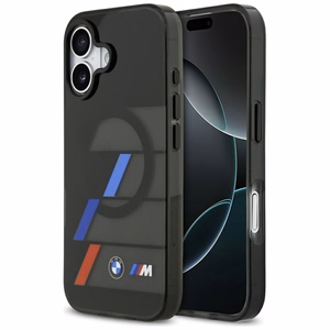 BMW M IML ar metāla pogām trīskrāsu līniju magnētiskais viedtālruņa apvalks iPhone 17 - melns