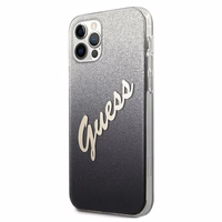 Guess GUHCP12LPCUGLSBK iPhone 12 Pro Max 6.7" melna/melna cietais apvalks Glitter Gradient Script