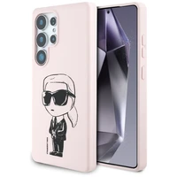 Karl Lagerfeld Silikona Grafiti Ikonik drukāts logotips Magnētiskais apvalks Samsung Galaxy S25 Ultra - rozā