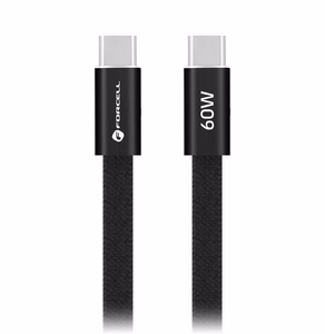 Kabelis USB C uz USB C Forcell F-Energy QC4.0 PD 3A 60W Cafule Flat 1,2 m CCFN23 melns