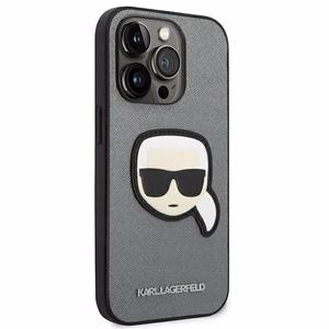 Karl Lagerfeld Saffiano Karl's Head Patch viedtālruņa apvalks iPhone 14 Pro Max - sudraba
