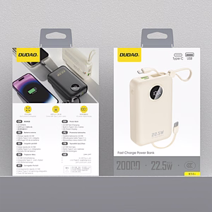 Dudao K14+ Powerbank 20000mAh 22.5W USB-C / USB-A / Built-in Lightning and USB-C Cables - balts