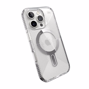 Speck Presidio Perfect-Clear Grip ClickLock & MagSafe vāciņš ierīcei iPhone 16 Pro, caurspīdīgs / hroma apdare / Serene Silver