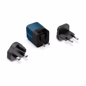 Energizer Ultimate A20MUBL GaN ceļojumu sienas lādētājs ar EU / UK / US spraudņiem, USB-C, 20 W PD, zils