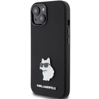 Karl Lagerfeld silikona Choupette Metal Pin viedtālruņa apvalks iPhone 15 Plus / 14 Plus - melns