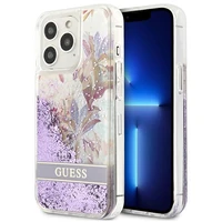 Guess GUHCP13LLFLSU iPhone 13 Pro / 13 6.1" violets cietais apvalks ziedu šķidrs spīdums