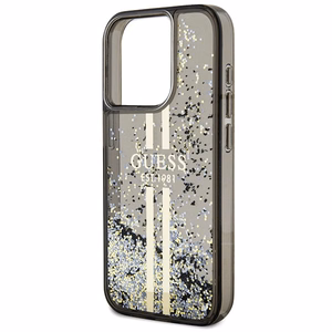 Guess Liquid Glitter Gold Stripes viedtālruņa apvalks iPhone 15 Pro - melns