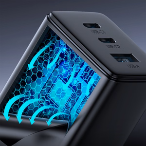 Joyroom ātrais GaN lādētājs 65W USB-A, 2x USB-C melns + USB-C - USB-C kabelis 100W 1.2m (TCG01)