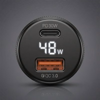 Blavec Auto lādētājs BS-04B-C Volt - USB + Type C - QC 3.0 18W PD 30W ar Type C to Type C cable (CCBS04BCV-UCB) melns