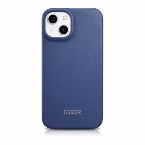iCarer CE Premium ādas folio viedtālruņa apvalks iPhone 14 Plus magnētiskais atveramais ādas folio apvalks MagSafe zila