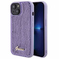 Guess Sequin Script Metal viedtālruņa apvalks iPhone 15 - violeta