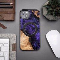 Koka un sveķu viedtālruņa apvalks iPhone 15 Plus Magnētiskais Bewood Unique Violet - violeta un melns