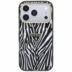 Guess IML Zebra Glitter Triangle Logo MagSafe maciņš modelim iPhone 18 Pro / 17 Pro – krāsa: sudraba