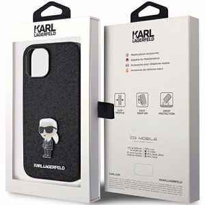Karl Lagerfeld Fiksēts mirdzošs Ikonik logotips metāla piespraude apvalks iPhone 15 - melns