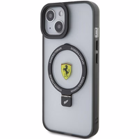 Ferrari FEHMP15SUSCAK iPhone 15 6.1" melns/melns cietais apvalks ar gredzena statīvu 2023 kolekcija Magnētiskais