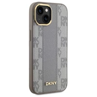 DKNY Ādas rūtainais mono raksts Magnētiskais viedtālruņa apvalks iPhone 15 Plus - bēša
