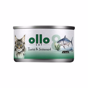 Ollo Cat No. 8 – mitrā kaķu barība ar tunci un jūraszālēm buljonā, 70 g