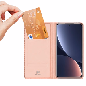 Dux Ducis Skin Pro viedtālruņa apvalks Xiaomi 13 Pro ar kartes turētāju un statīvu rozā