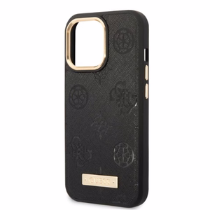 Guess GUHMP13LSAPSTK iPhone 13 Pro / 13 6.1" melns/melns cietais viedtālruņa apvalks Peony Logo Plate Magnētiskais MagSafe