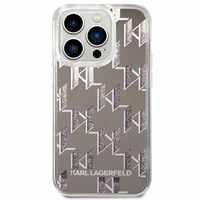 Karl Lagerfeld KLHCP14LLMNMS iPhone 14 Pro 6.1 cietais viedtālruņa apvalks sudraba šķidrs mirdzums Monogram