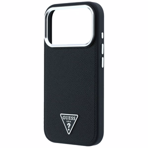 Guess Grained Triangle Logo MagSafe maciņš iPhone 17 Pro / 18 Pro, melns