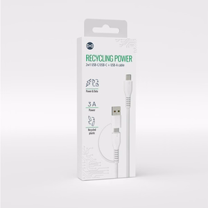 Forever pārstrādes kabelis 2w1 1,5m 3A USB-C - USB-C + USB-A KR2W1-00 balts