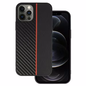 Tel Protect CARBON maciņš iPhone 12 Pro Max, melns ar sarkanu svītru