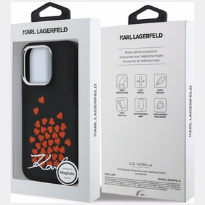 Karl Lagerfeld silikona maciņš ar sirds logotipu MagSafe iPhone 16 Pro Max - melns