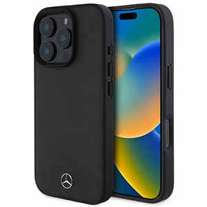 Mercedes teksturētas un gludas ādas magnētiskais viedtālruņa apvalks iPhone 16 Pro Max - melns