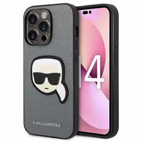 Karl Lagerfeld Saffiano Karl's Head Patch viedtālruņa apvalks iPhone 14 Pro - sudraba