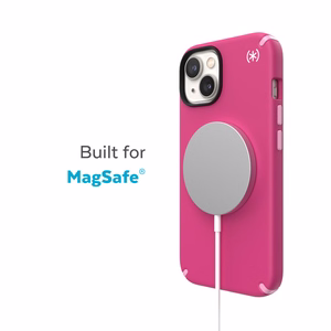 Speck Presidio2 Pro + MagSafe vāciņš ierīcei iPhone 15 Plus / 14 Plus, ar Microban pretmikrobu aizsardzību, “Digital Pink / Blossom Pink / White” krāsu kombinācija