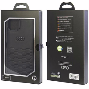Audi GT Sintētiskā ādas viedtālruņa apvalks iPhone 15 Plus - melns