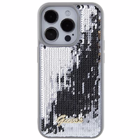 Guess Sequin Script Metal viedtālruņa apvalks iPhone 15 Pro Max - sudraba