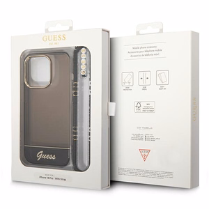Guess caurspīdīgs pērļu siksniņas viedtālruņa apvalks iPhone 14 Pro - melns