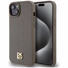 DKNY Ādas raksts metāla logotips Magnētiskais viedtālruņa apvalks iPhone 15 / 14 / 13 - brūna