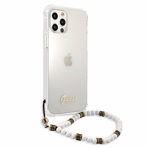 Guess GUHCP12LKPSWH iPhone 12 Pro Max 6,7 caurspīdīgs ciets vāciņš balta pērļu kolekcija