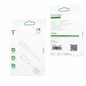 T-PHOX CC15 SĒRIJAS USB-C/USB-C KABELIS 60W 3A BALTS