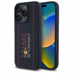 RED BULL viedtālruņa apvalks IPHONE 16 Pro saderīgs ar MagSafe RBHMP16L24SIOLRV (Silikona liels vertikāls logotips) tumši zila