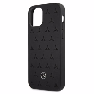 Mercedes Ādas zvaigžņu raksta viedtālruņa apvalks iPhone 12 Pro Max - melns