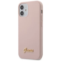 Guess GUHCP12SLSLMGLP iPhone 12 mini 5.4" gaiši rozā/gaiši rozā cietais apvalks Silikona uzraksts Zelta logotips