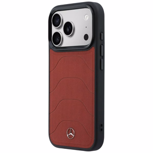 Mercedes Leather Mesh with Bow Line MagSafe maciņš iPhone 17 Pro Max, sarkans