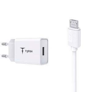 SIENAS LĀDĒTĀJS T-PHOX MINI-EU MICRO USB BALTS 1.2M 2.4A