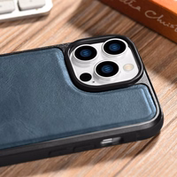 iCarer ādas Oil Wax viedtālruņa apvalks iPhone 14 Pro Max, ādas apvalks zils (WMI14220720-BU)